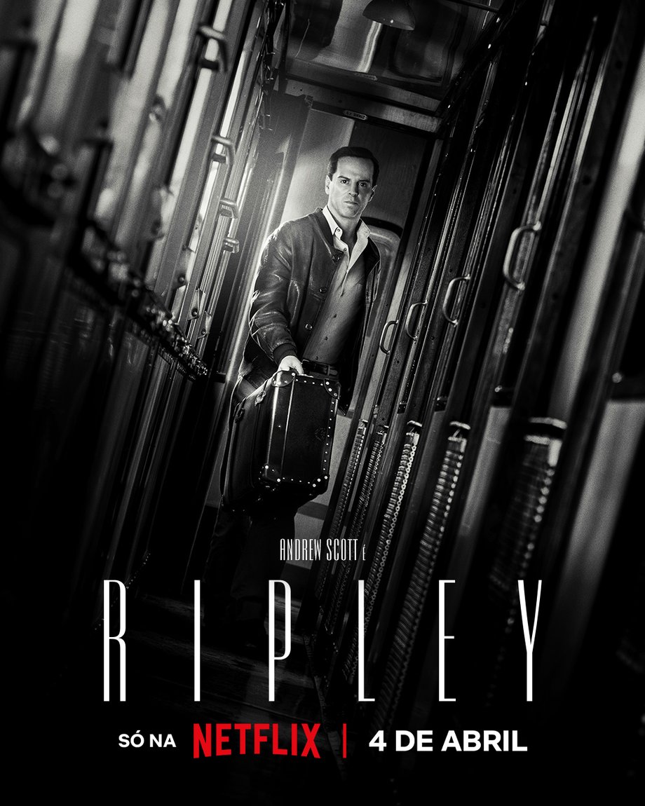 Pôster de 'Ripley', nova minissérie estrelada por Andrew Scott. Estreia em 4 de abril na Netflix.